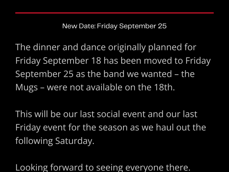 Commodores Ball – Date Changed